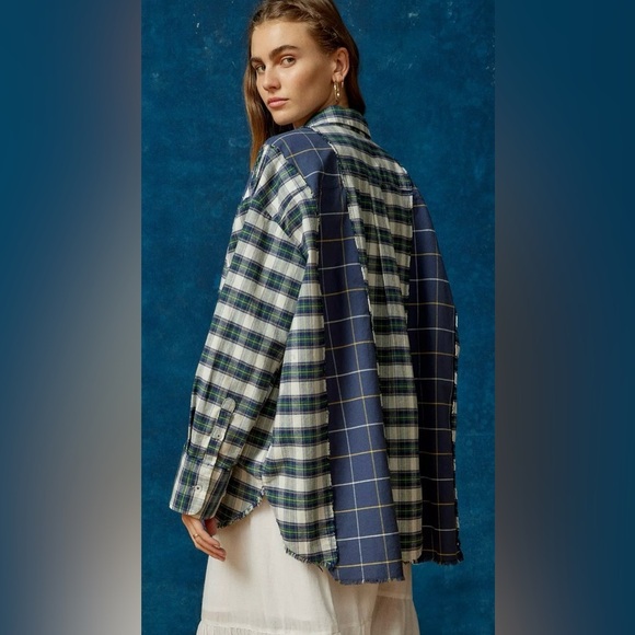 NWT Urban Outfitters BDG Spliced Dad Button-Down Shirt Oversized Size S Plaid - Picture 2 of 5